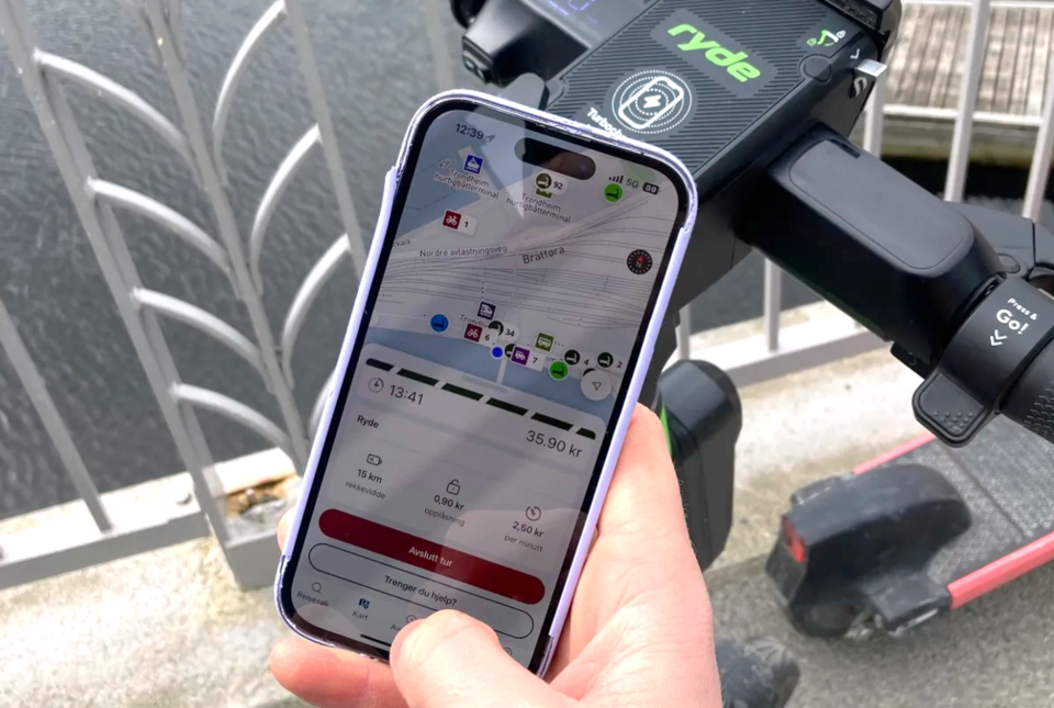 nærbilde av kart med mikromobilitet i AtB-appen