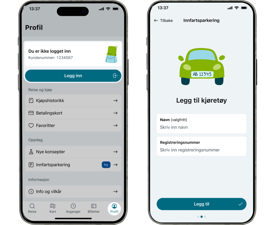 viser hvordan du registrerer bilen din i AtB-appen