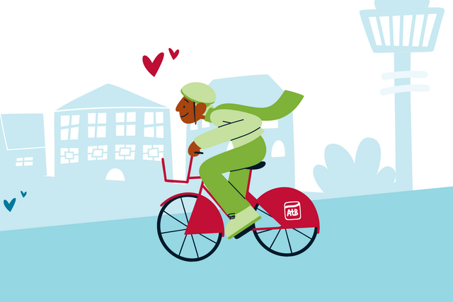 Illustrasjon av person på bysykkel