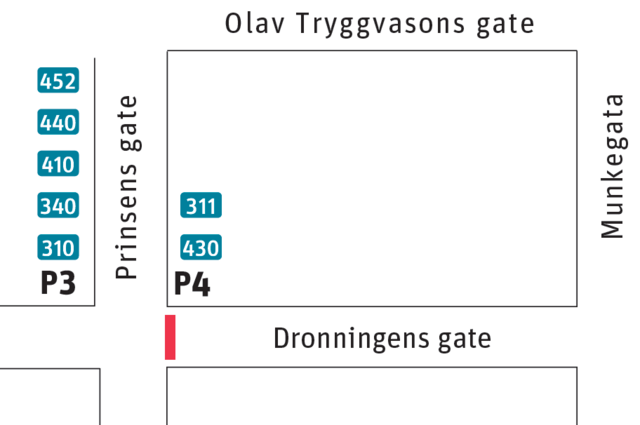 Kart som viser hvor holdeplassene ligger