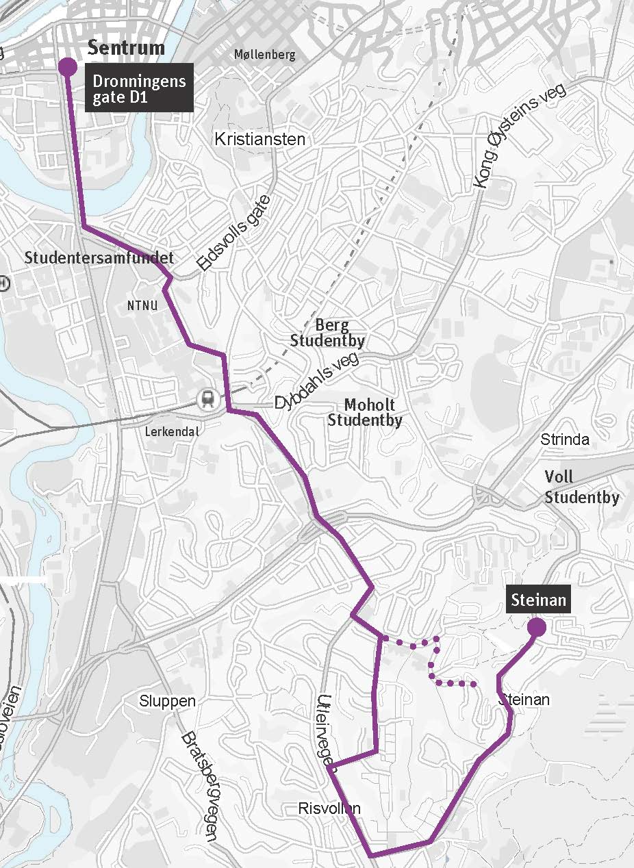 linjekart for nattbuss linje 115 i fadderuka