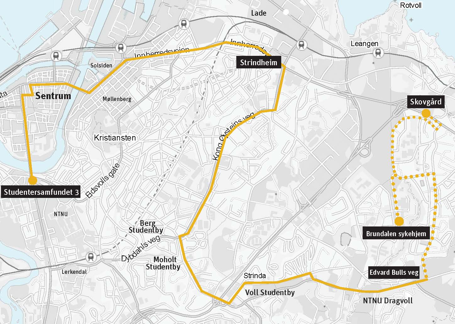 linjekart linje 102 nattbuss i fadderuka