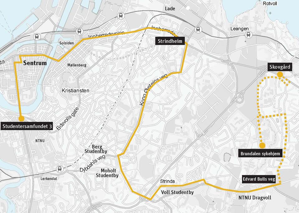 linjekart linje 102 nattbuss i fadderuka